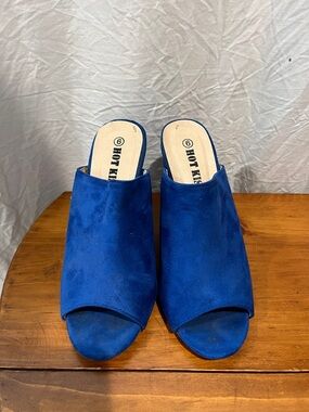 Hot Kiss Cobalt Blue Suede Slip-On Open-Toe Mules